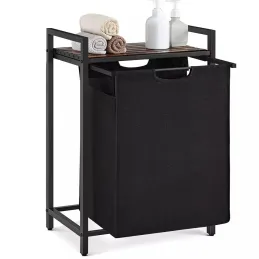 Cesto per la biancheria METALO UNO / Nero + legno marrone