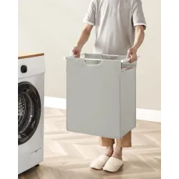 Cesto portabiancheria METALO UNO / Bianco + legno bianco