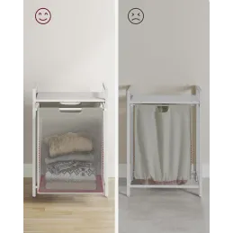 Cesto portabiancheria METALO UNO / Bianco + legno bianco