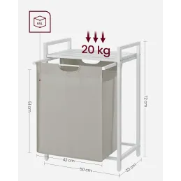 Cesto portabiancheria METALO UNO / Bianco + legno bianco