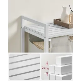 Cesto portabiancheria METALO UNO / Bianco + legno bianco