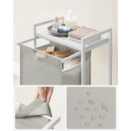 Cesto portabiancheria METALO UNO / Bianco + legno bianco