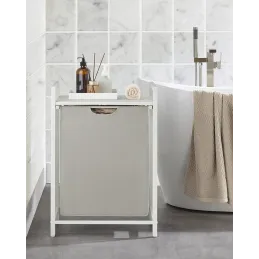 Cesto portabiancheria METALO UNO / Bianco + legno bianco