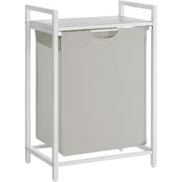 Cesto portabiancheria METALO UNO / Bianco + legno bianco