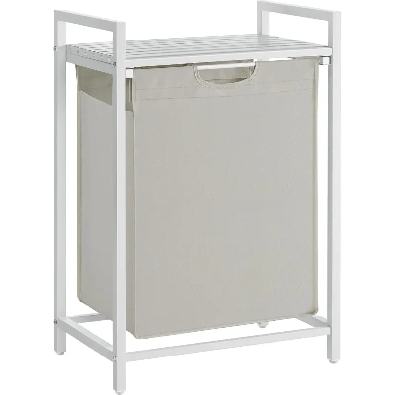 Cesto portabiancheria METALO UNO / Bianco + legno bianco