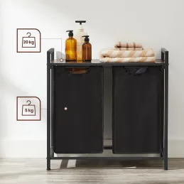 Cesto portabiancheria METALO DUO / Nero + legno marrone