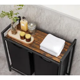 Cesto portabiancheria METALO DUO / Nero + legno marrone