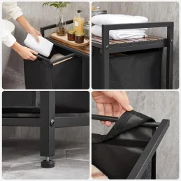 Cesto portabiancheria METALO DUO / Nero + legno marrone