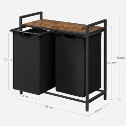 Cesto portabiancheria METALO DUO / Nero + legno marrone