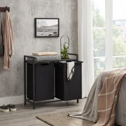 Cesto portabiancheria METALO DUO / Nero + legno marrone