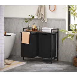 Cesto portabiancheria METALO DUO / Nero + legno marrone