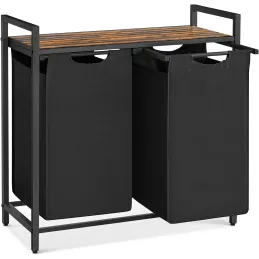 Cesto portabiancheria METALO DUO / Nero + legno marrone