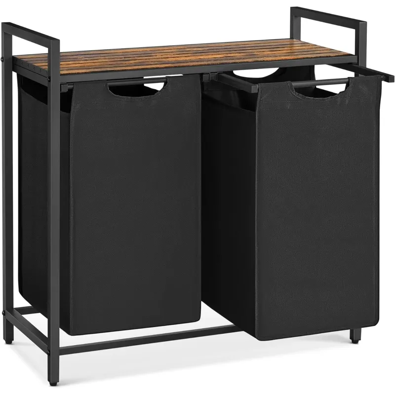 Cesto portabiancheria METALO DUO / Nero + legno marrone