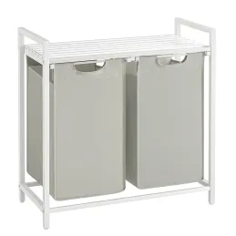 Cesto portabiancheria METALO DUO / Bianco + legno bianco