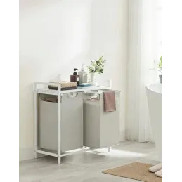 Cesto portabiancheria METALO DUO / Bianco + legno bianco