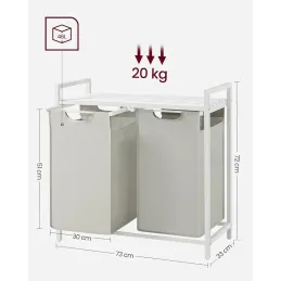 Cesto portabiancheria METALO DUO / Bianco + legno bianco