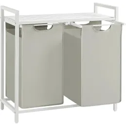 Cesto portabiancheria METALO DUO / Bianco + legno bianco