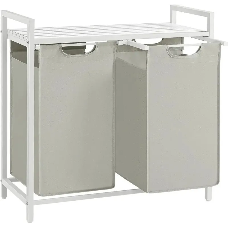Cesto portabiancheria METALO DUO / Bianco + legno bianco