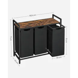 Cesto portabiancheria METALO TRIO / Nero + legno marrone