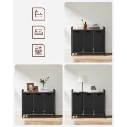 Cesto portabiancheria METALO TRIO / Nero + legno marrone