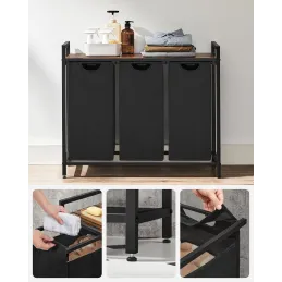 Cesto portabiancheria METALO TRIO / Nero + legno marrone