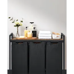 Cesto portabiancheria METALO TRIO / Nero + legno marrone
