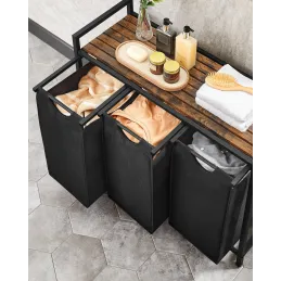 Cesto portabiancheria METALO TRIO / Nero + legno marrone