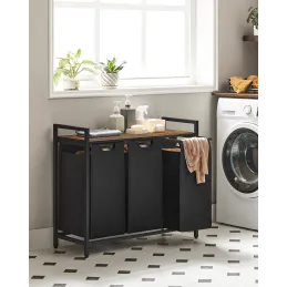 Cesto portabiancheria METALO TRIO / Nero + legno marrone