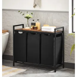 Cesto portabiancheria METALO TRIO / Nero + legno marrone