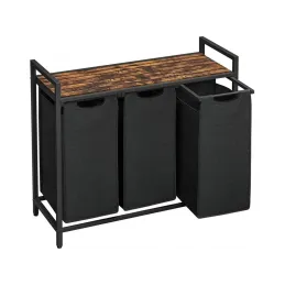 Cesto portabiancheria METALO TRIO / Nero + legno marrone