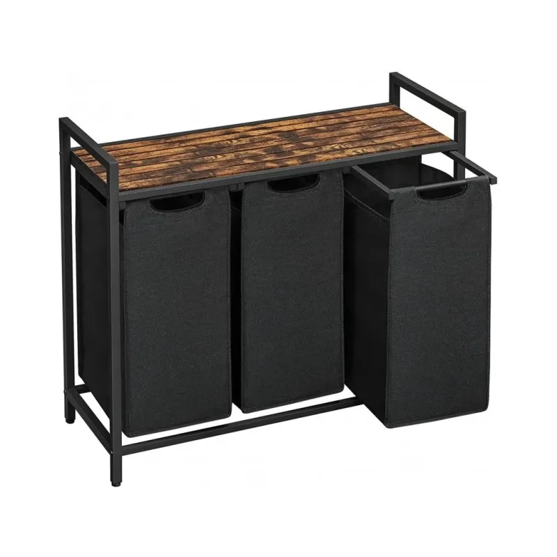 Cesto portabiancheria METALO TRIO / Nero + legno marrone