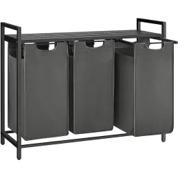 Cesto portabiancheria METALO TRIO / Nero + legno antracite