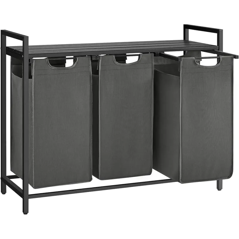 Cesto portabiancheria METALO TRIO / Nero + legno antracite