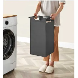 Cesto portabiancheria METALO TRIO / Nero + legno antracite