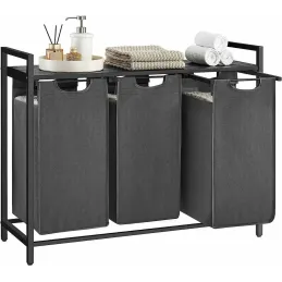 Cesto portabiancheria METALO TRIO / Nero + legno antracite
