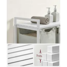 Cesto per la biancheria METALO TRIO / Bianco + legno bianco