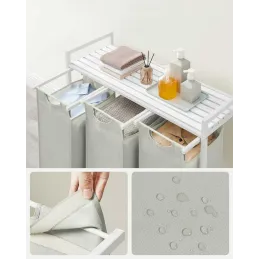 Cesto per la biancheria METALO TRIO / Bianco + legno bianco