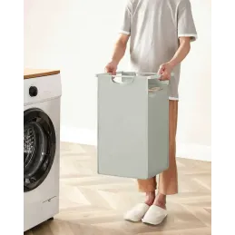 Cesto per la biancheria METALO TRIO / Bianco + legno bianco