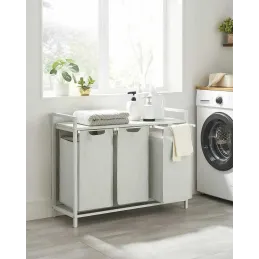 Cesto per la biancheria METALO TRIO / Bianco + legno bianco
