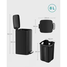 Pattumiera AXO con pedale 8 L / Nero opaco