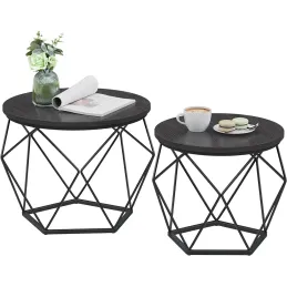 Set di 2 tavolini da salotto ORION / Nero opaco - legno nero