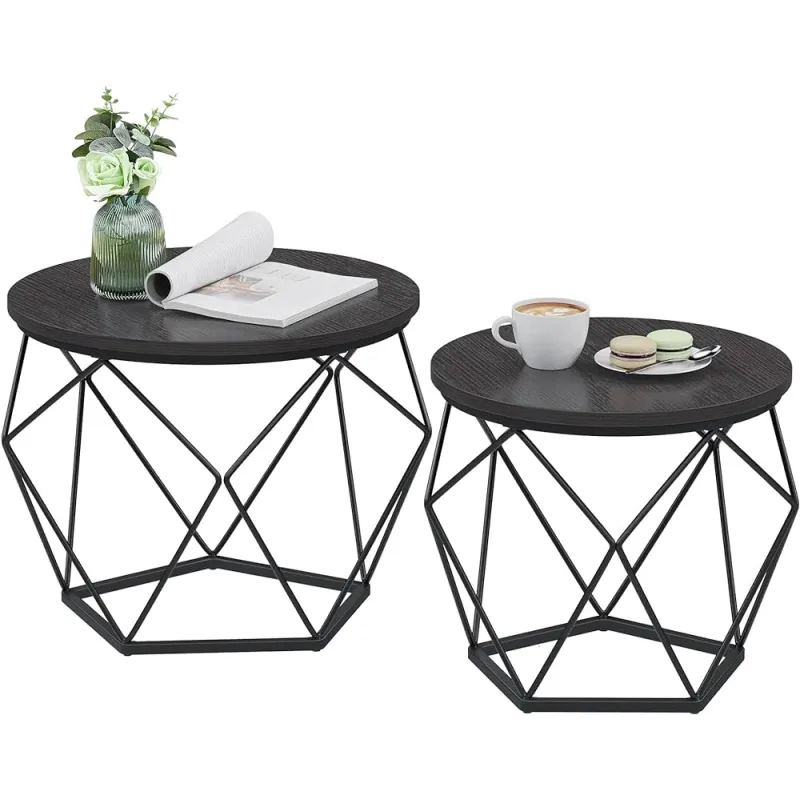 Set di 2 tavolini da salotto ORION / Nero opaco - legno nero