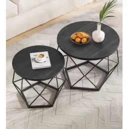 Set di 2 tavolini da salotto ORION / Nero opaco - legno nero