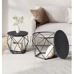 Set di 2 tavolini da salotto ORION / Nero opaco - legno nero