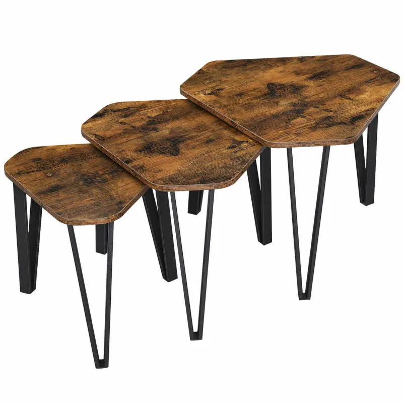 Set di 3 tavolini da salotto LUVERO / Nero opaco – legno vintage