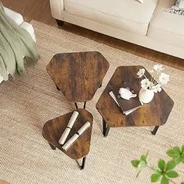 Set di 3 tavolini da salotto LUVERO / Nero opaco – legno vintage