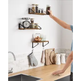 Set di 3 mensole REGALO Shelf / Nero opaco - legno vintage