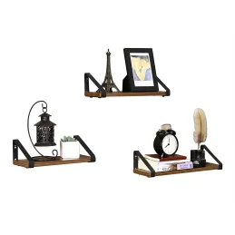 Set di 3 mensole REGALO Shelf / Nero opaco - legno vintage