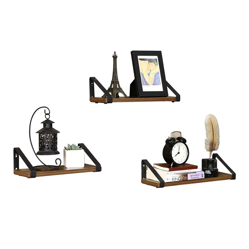 Set di 3 mensole REGALO Shelf / Nero opaco - legno vintage