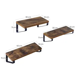 Set di 3 mensole REGALO Shelf / Nero opaco - legno vintage